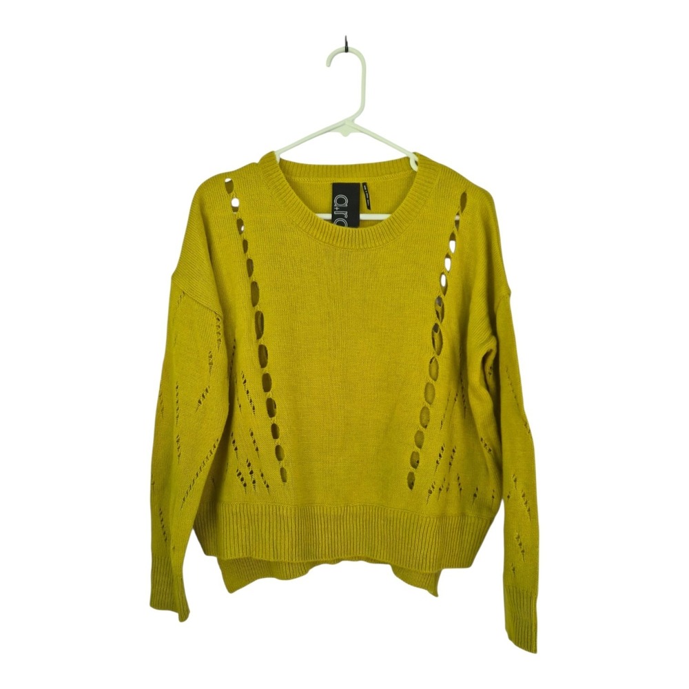 A+RO Chartreuse Distressed Knit Sweater Small Oversized Boho Grunge Cozy